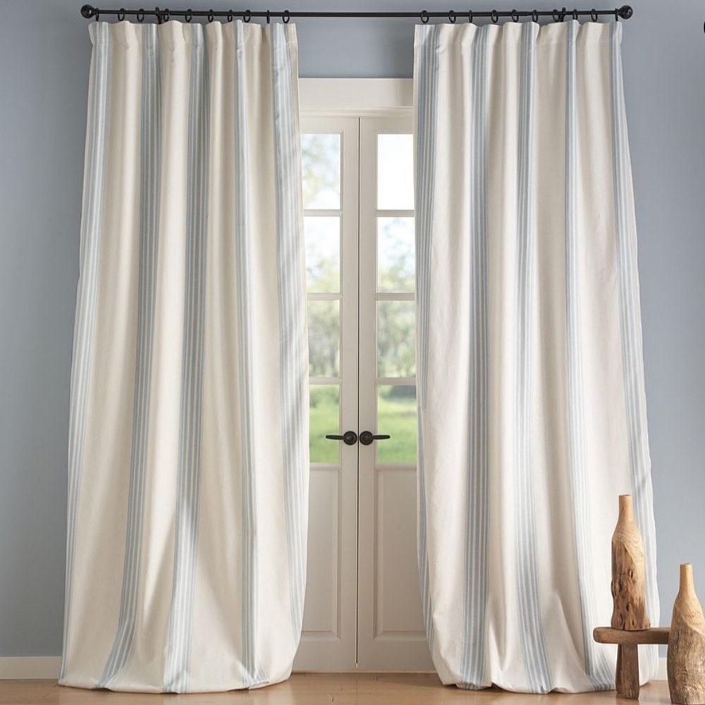 Pottery Barn Riviera Striped Blackout Curtain 96” One Panel - Porcelain Blue